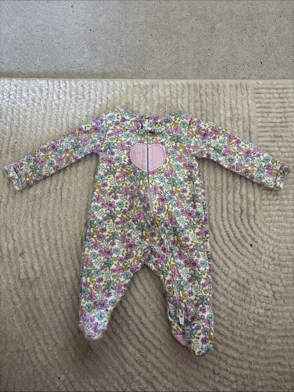 Carter's Pink & Green Floral Heart Zip-Up Footed One-Piece